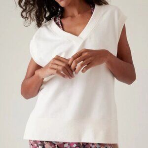 Athleta Oversized Tunic Vest Medium Cream Stretch Casual Athleisure Loungewear
